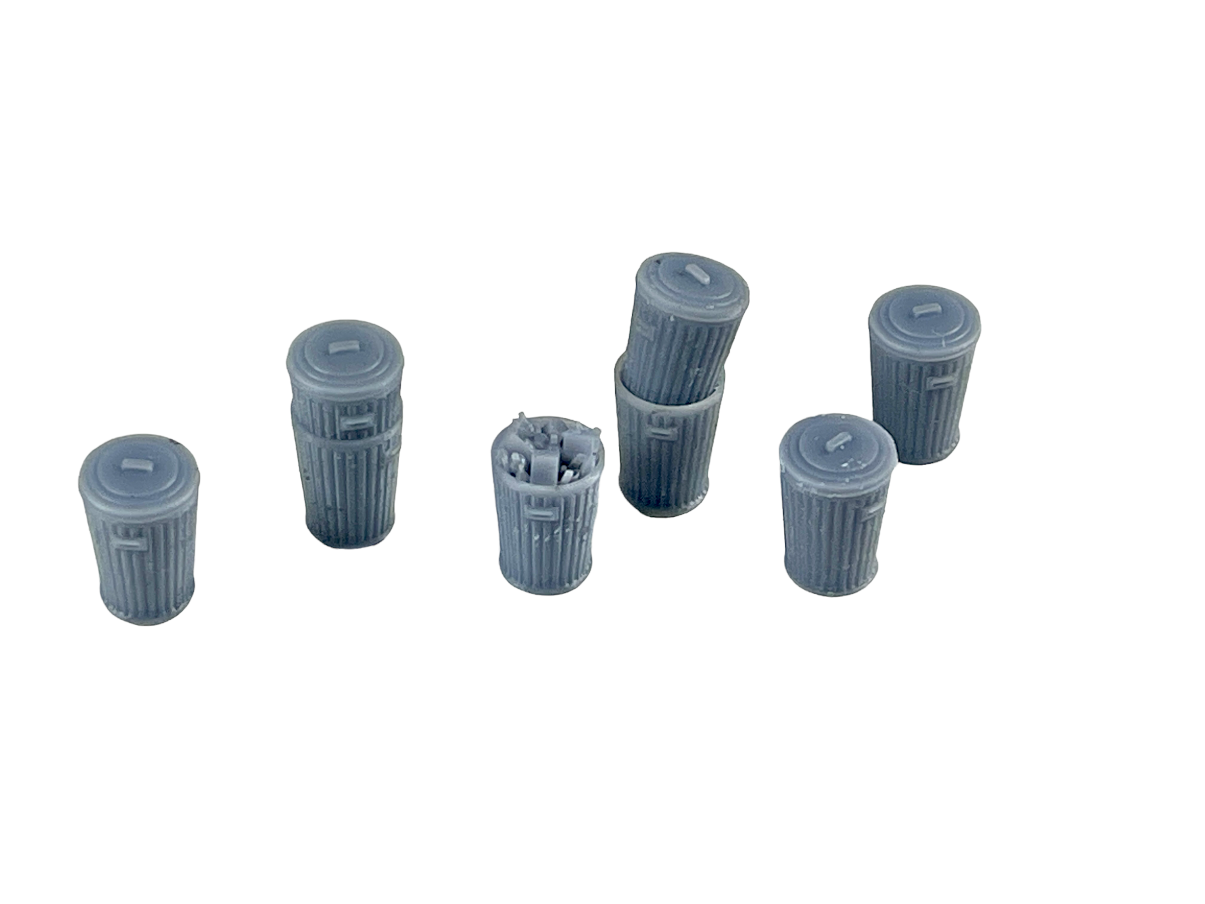 Trash Cans Set 1- 7pcs - Resin Detail Part HO Scale