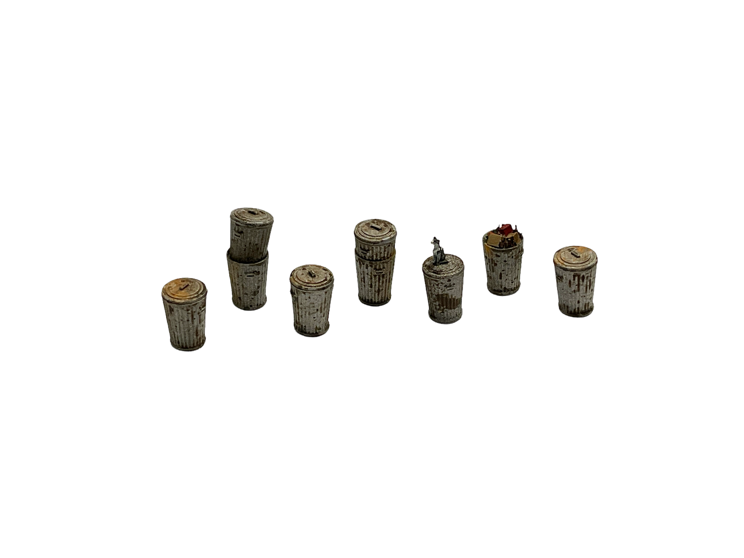 Trash Cans Set 1- 7pcs - Resin Detail Part HO Scale