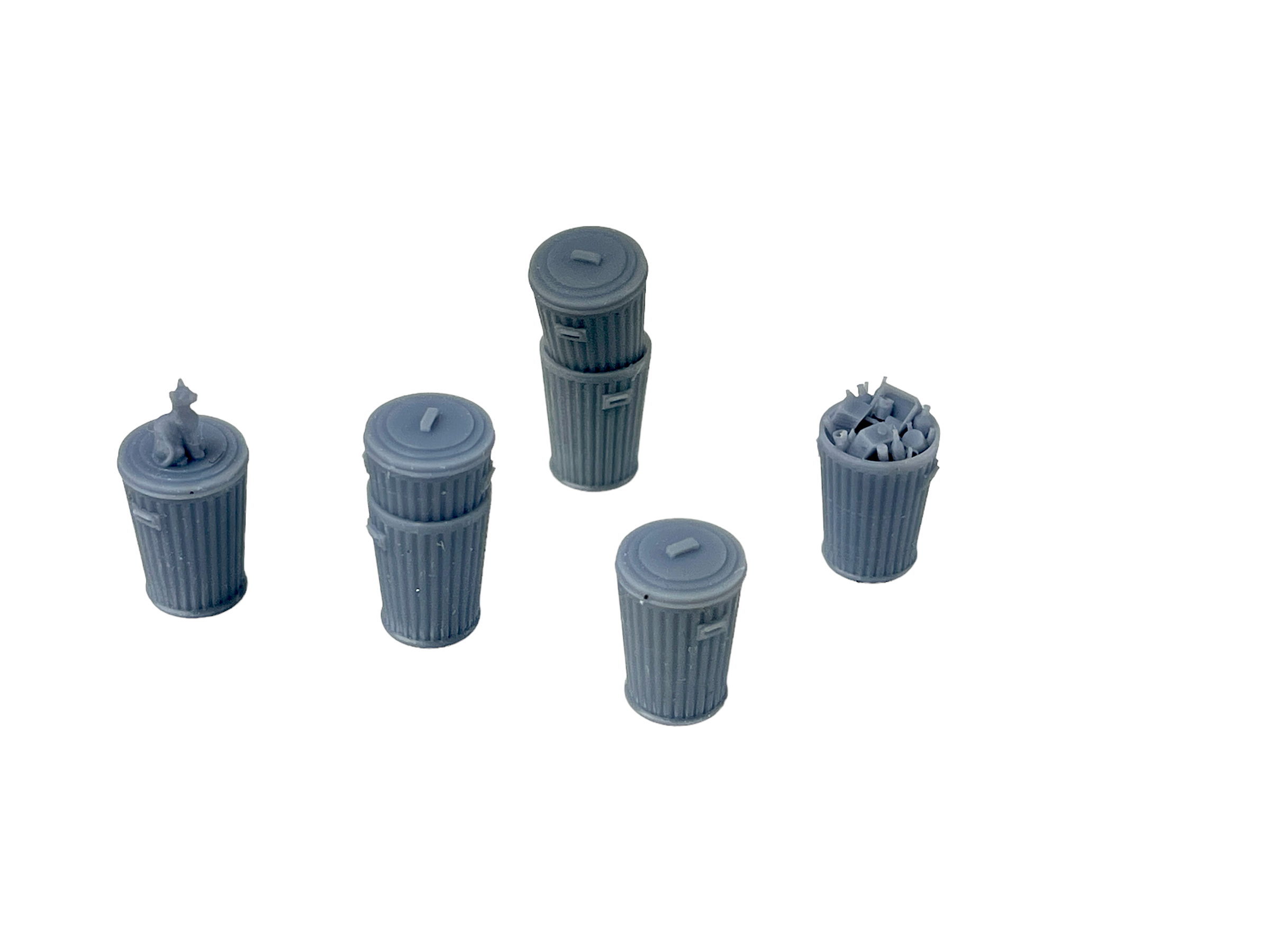 Trash Cans / Assorted (Set of 7)- Resin Detail Part O Scale