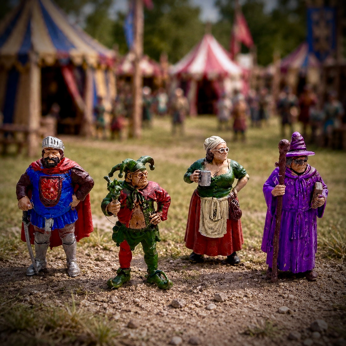 Going to RenFair - Renaissance Fair Cosplayers  - HO Scale Figures (set of 4)