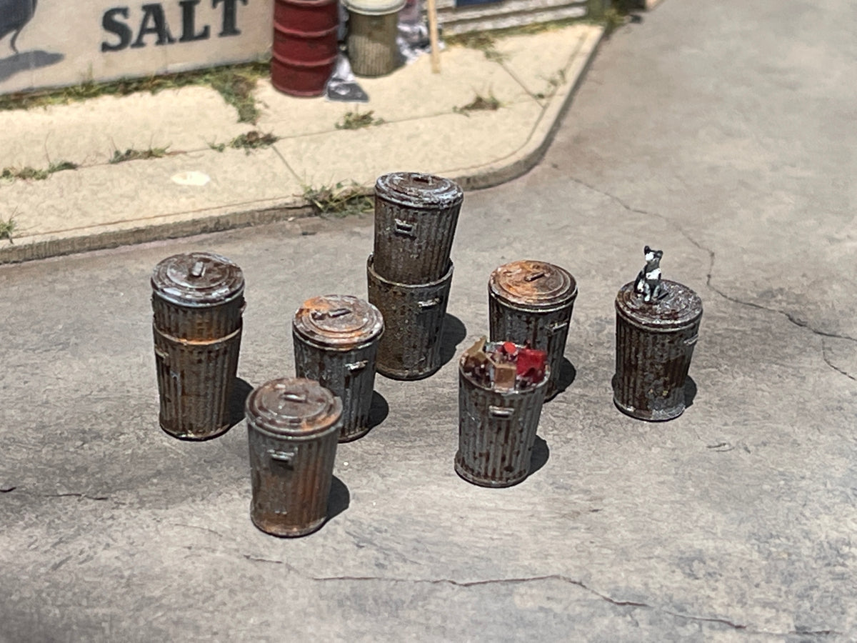 Trash Cans Set 1- 7pcs - Resin Detail Part HO Scale