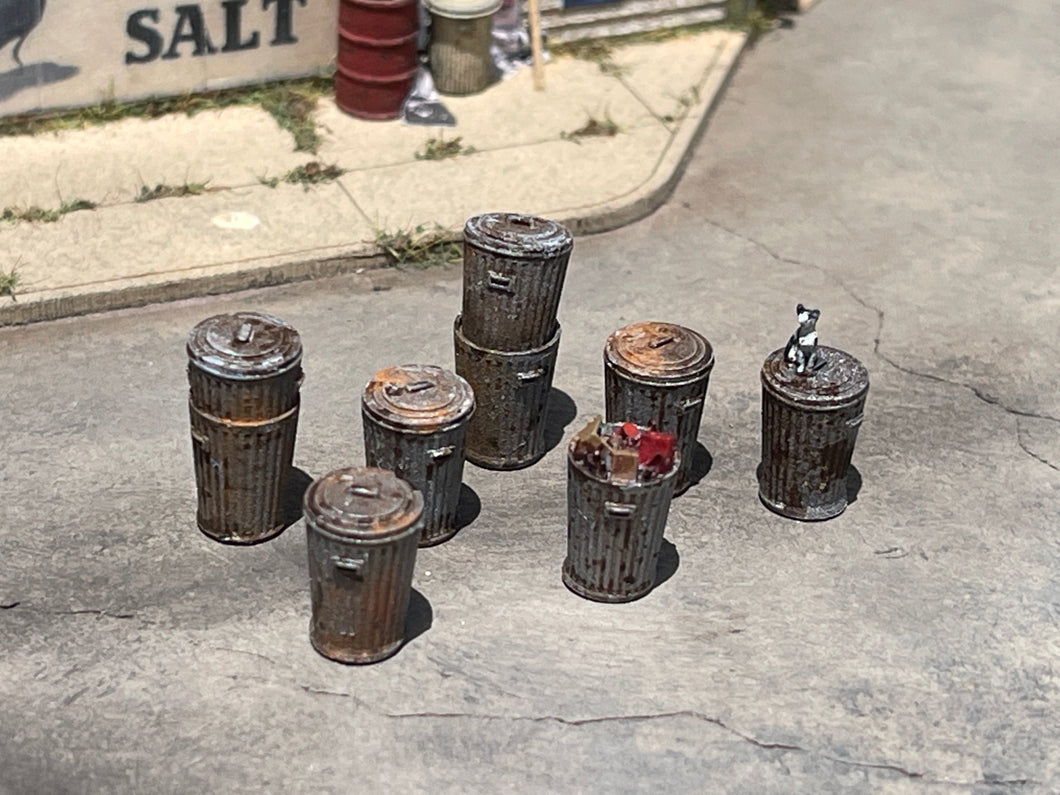 Trash Cans - Set of 7  - Resin Detail Part HO Scale